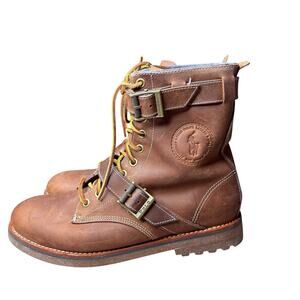 Polo Ralph Lauren Mens Boots Maurice Strap Buckle Brown Leather Combat Size 11 D